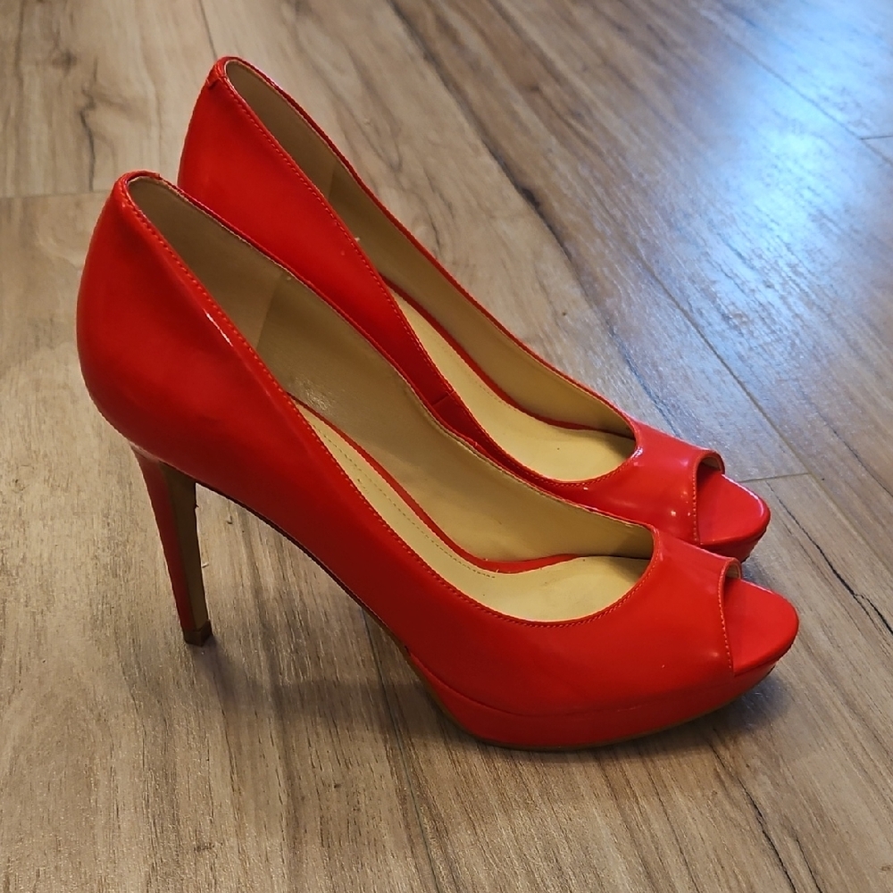 Marc Fisher Vibrant Red Peep-Toe Heels